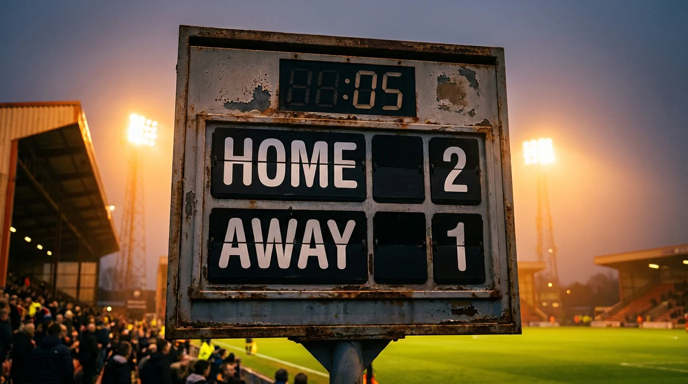 Marcador de un partido de fútbol mostrando goles durante un encuentro en vivo