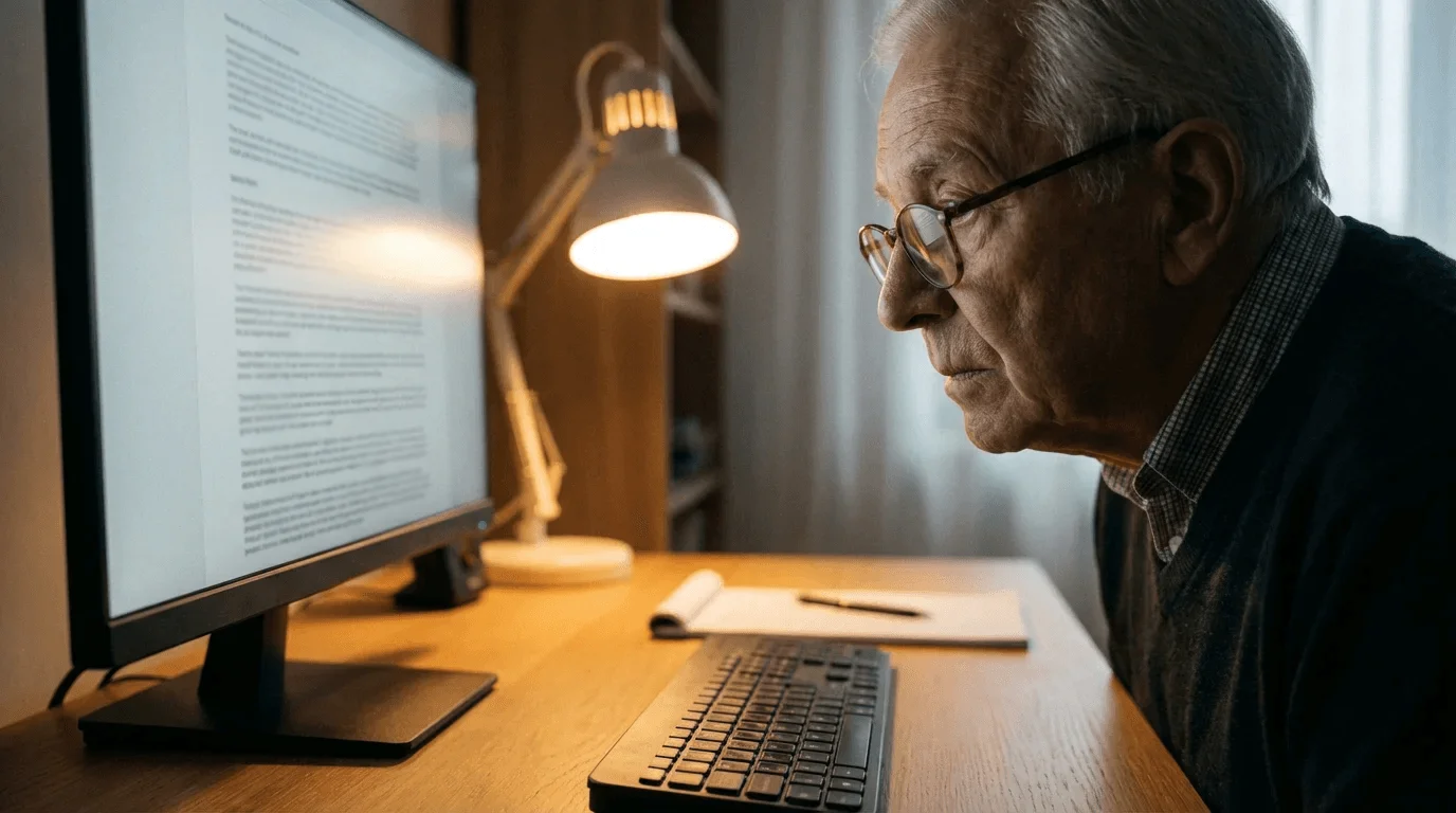 Persona leyendo los términos y condiciones de un bono en la pantalla de un ordenador