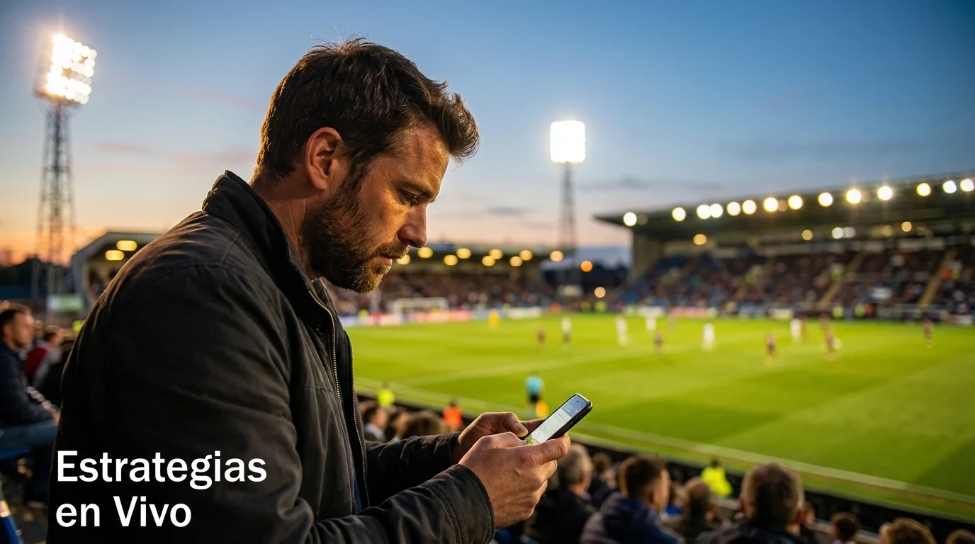 Estrategias de apuestas en vivo: aficionado analizando un partido de fútbol en directo