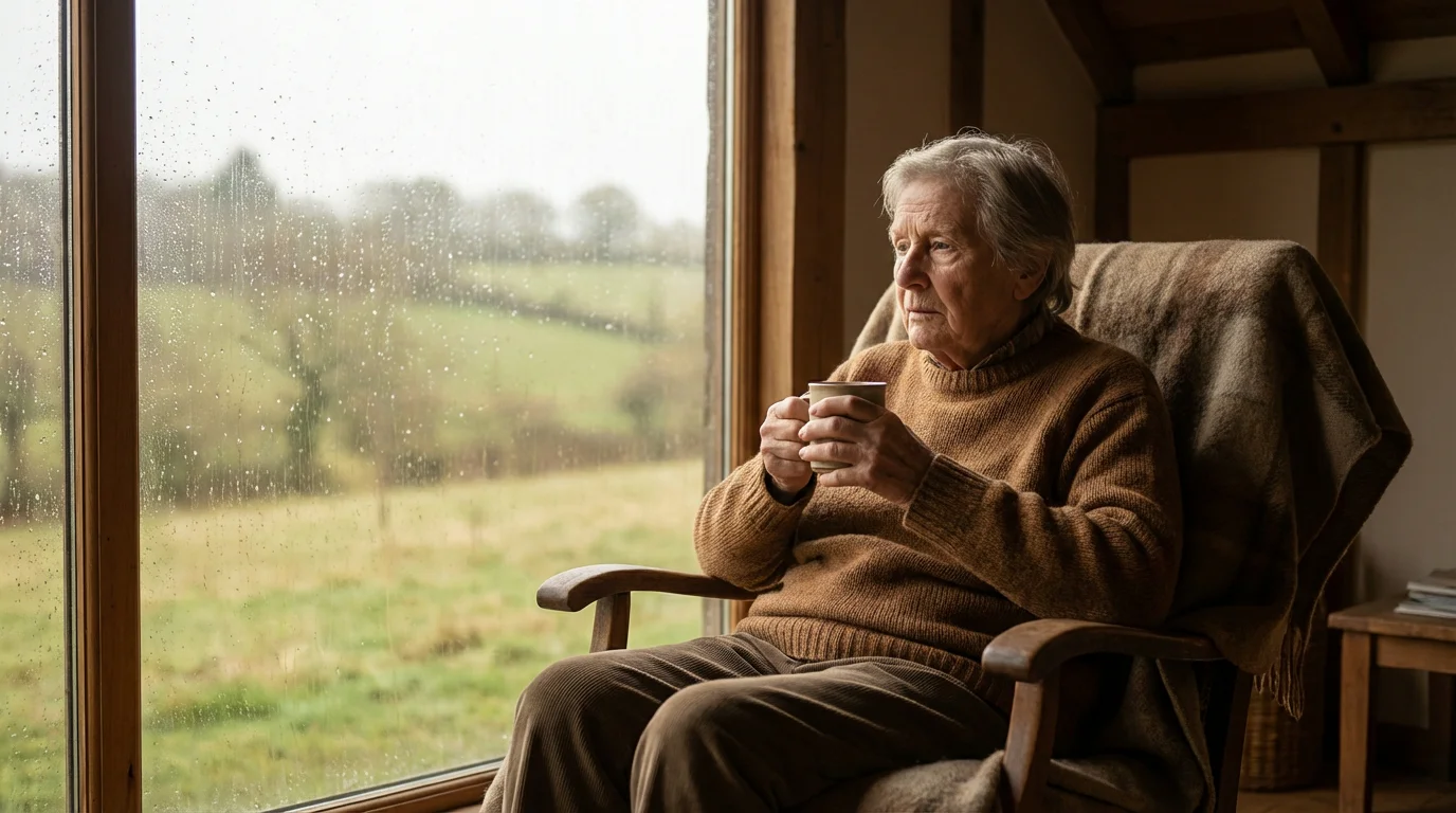 Persona reflexionando junto a una ventana con luz natural en un ambiente tranquilo