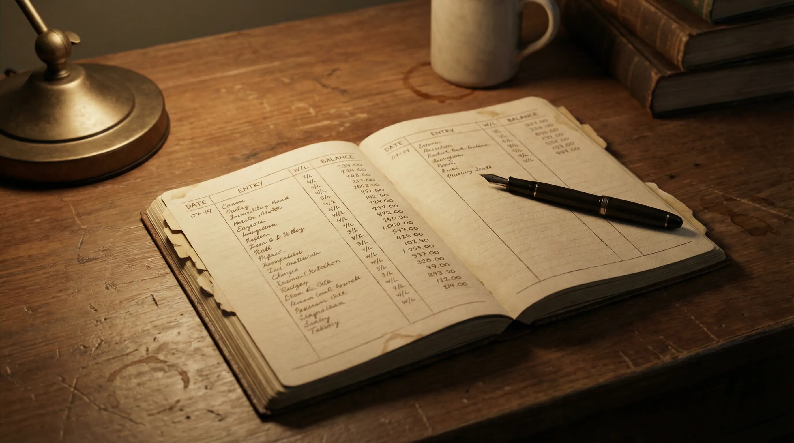 Libreta abierta con anotaciones de gestión de bankroll junto a un bolígrafo sobre un escritorio